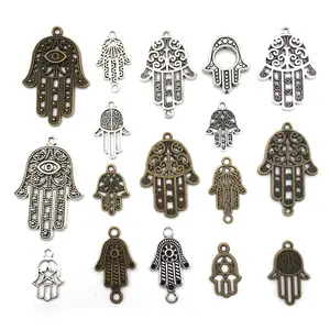 51 peças atacado antigo prata bronze hamsa, mãos encantos conector pingente para pulseira colar fazendo