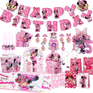 Ensemble de couverts jetables sur le thème de la <span class=keywords><strong>souris</strong></span> de dessin animé, gobelet, assiette, nappe en papier, décoration de fête d'anniversaire, bannière, ballons pour Thanksgiving - Product Image 1