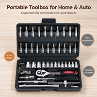 Kit de 46 embouts de douilles de 1/4 de pouce avec clé à cliquet et mallette rigide en plastique soufflé en acier au carbone pour la réparation de vélos et trottinettes électriques