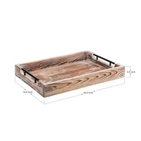 Rustic Burnt Wood Rectangular Food Serving Tray with Handles