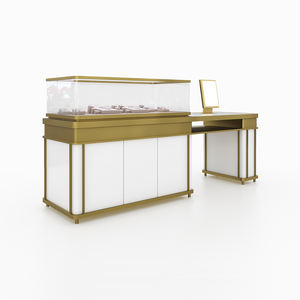 <span class=keywords><strong>Grand</strong></span> anneau personnalisé vitrine porte de verrouillage conception de bande led cadre métallique peinture or vitrine pour bijoux - Product Image 3