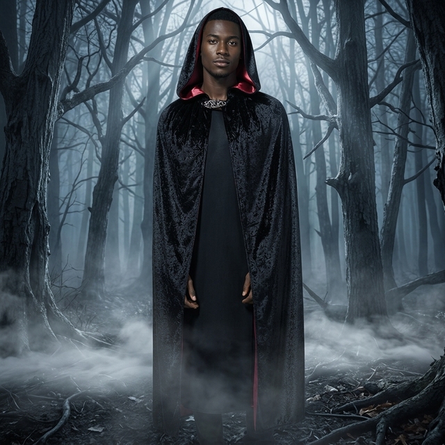 Unisex Halloween Stage Performance Clothing Long Black Hooded Cape Cosplay Vampire Cloak Devil Costume