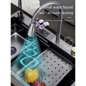 Lavello da Cucina Monoblocco in Acciaio Inox 304 con Display Digitale a Nido d'Ape, Scarico a Sinistra, Rubinetto Estraibile e Lavapiatti - Product Image 3