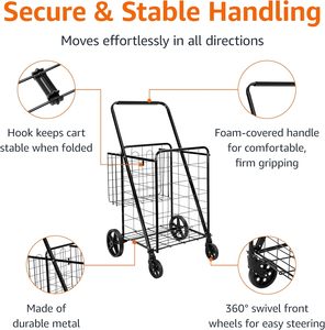 <span class=keywords><strong>Chariot</strong></span> <span class=keywords><strong>de</strong></span> <span class=keywords><strong>courses</strong></span> pliable et multifonctionnel avec roues à 360 degrés, <span class=keywords><strong>chariot</strong></span> d'épicerie multifonctionnel, montage facile, extra-large, noir - Product Image 3
