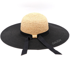 Đen rộng vành của phụ nữ sombrero mềm rơm mùa hè mũ đầy màu sắc giản dị ngoài trời <span class=keywords><strong>Raffia</strong></span> mũ rơm - Product Image 6