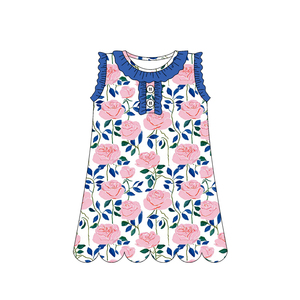 Vestido de Verano para Niña GSD3918, Estampado de Flores Rosas y Moradas, Sin Mangas, Hasta la Rodilla, de Algodón y Elastano, Venta al Por Mayor - Product Image 5