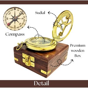 Boussole solaire décorative en laiton, artisanat métallique rond, accessoire de bureau au design traditionnel, cadeau polyvalent pour mariage avec boîte - Product Image 4