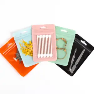 Custom Clear Front Colorful Back Makeup Tool Packaging Bag 3 Side Seal Jewelry Flat Zipper Bag