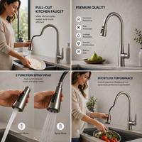 Robinet de cuisine extractible à col de cygne, installation facile, monocommande, en acier inoxydable SUS304 chromé, mitigeur chaud/froid avec cartouche céramique, design moderne