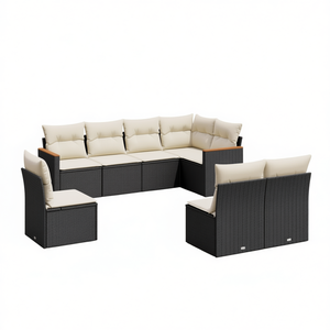 Ensemble de canapés de jardin noirs en rotin PE pour l'extérieur avec coussins en mousse haute densité, design contemporain imperméable - Product Image 1