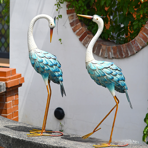 Grote Vogel Tuin Kunst Buiten Blauwe Reiger Metalen Tuinkraan Sculpturen Waterdichte Art Deco 67cm H - Product Image 3