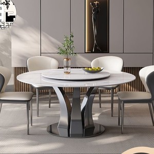 Juego de mesa y sillas de comedor Super Crystal Stone de 6 piezas, redondo, de piedra microcristalina, estilo minimalista italiano. - Product Image 1