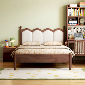 Nordic Solid <b>Wood</b> Bed With Soft Upholstered <b>Headboard</b> Scandinavian Minimalist King Queen <b>Double</b> Bed - Product Image 1