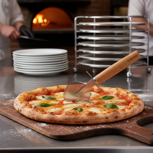 Scatola di 120 pezzi di tagliapizza con Logo personalizzabile in metallo per Pizza affettatrice buccia con manico in legno per ristoranti commerciali - Product Image 3