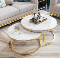 Moderner Goldener Edelstahl-Beistelltisch mit Marmorplatte Runder Luxus-Couchtisch für Wohnzimmer