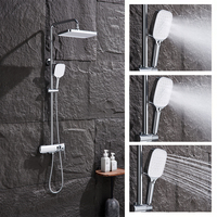 Système de douche mural moderne en laiton avec mitigeur, cartouche céramique, robinets à eau chaude/froide, jet de pluie doux, pistolet coulissant, finition polie