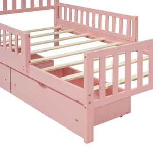Di <span class=keywords><strong>alta</strong></span> qualità Twin Size piattaforma di legno <span class=keywords><strong>letto</strong></span> due cassetti di stoccaggio con guardrail su entrambi i lati - Product Image 5