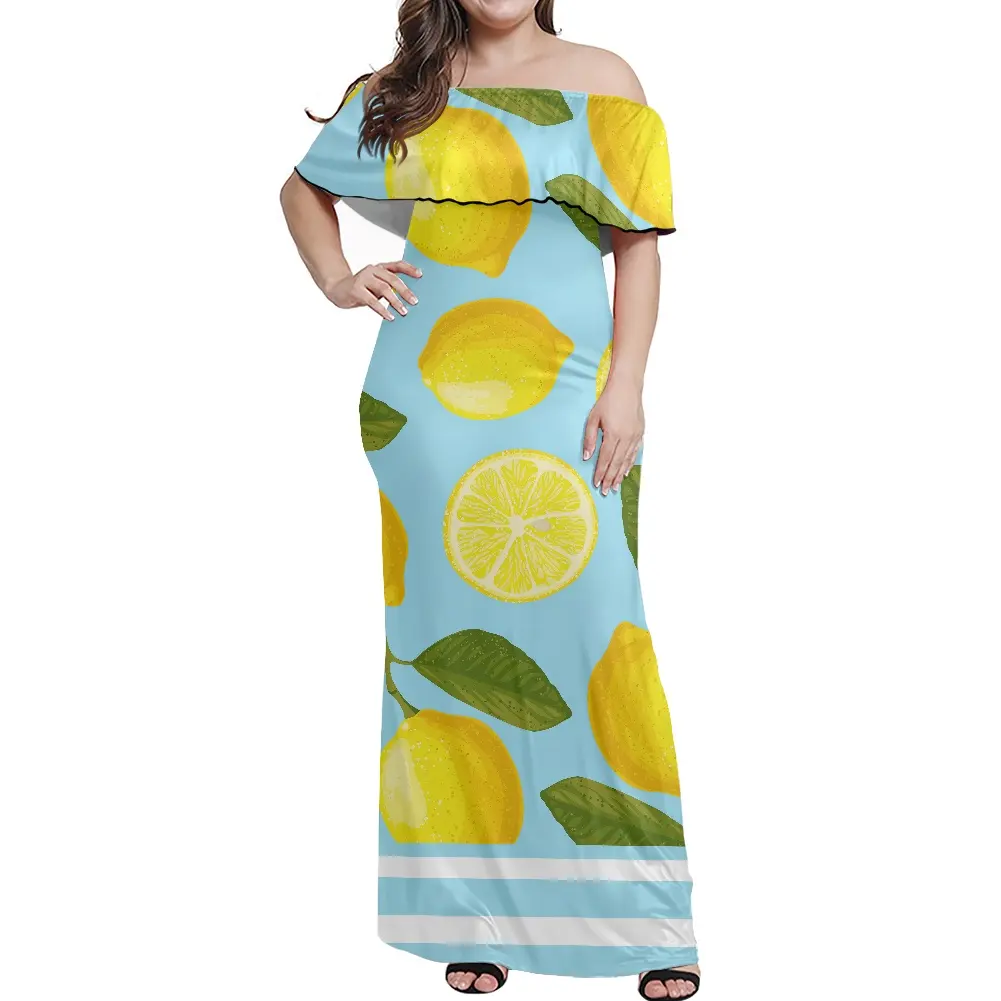 Elegant Casual Lemon Dress Off Shoulder Maxi Dress Plus Size 2022 Women Sleeveless Ruffle Cocktail Party Wedding Dresses