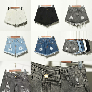 Shorts en jean <span class=keywords><strong>taille</strong></span> <span class=keywords><strong>haute</strong></span> élastiques pour femmes, fente latérale, été, coupe slim, jambe <span class=keywords><strong>large</strong></span>, couleur unie, shorts en jean vintage pour femmes - Product Image 6