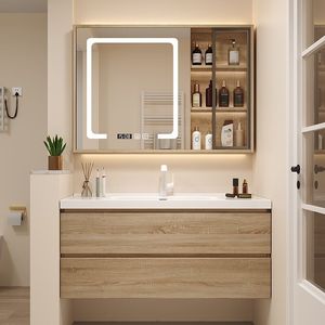 Simple smart multi-layer board bathroom cabinet combination ceramic integrated wash basin cabinet bathroom - Product Image 4