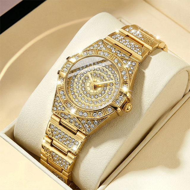 Low Price Fashion Unisex Crystal Diamond Watches Men Women Luxury Bling-ed Out Gold Stainless Steel Quartz Analog Wrist Watch