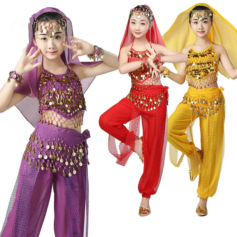 Costumes de danse du ventre pour enfants, ensemble de danse orientale pour filles, vêtements de danse du ventre indien 6 couleurs