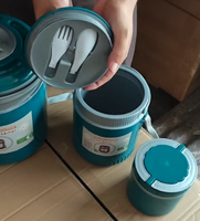 Conteneur alimentaire en plastique grande capacité 0,6 1,8 4,5 L, boîte à lunch, boîte isotherme, chauffe-plat, ensemble de 3 casseroles rondes avec cuillère