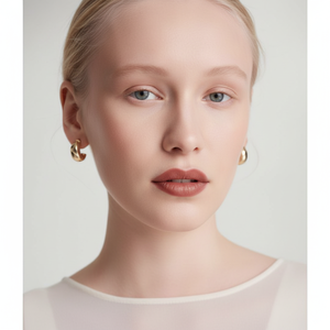 Charlotte Hoops Puffy Stylish Geometric <b>Huggie</b> Trendy Stainless Steel Brass Featuring Diamond Pearl Stones-for Party Gift - Product Image 1