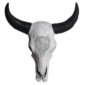 Newart vintage horns skull wall hanging decor resin frame home living room hanging decoration on sale