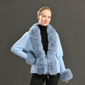 Lady Elegant Vintage Knit Cardigan Sweaters With <strong>Faux</strong> <strong>Fut</strong> Trim Wool Knit Cardigan Women Knit Cardigan - Product Image 6