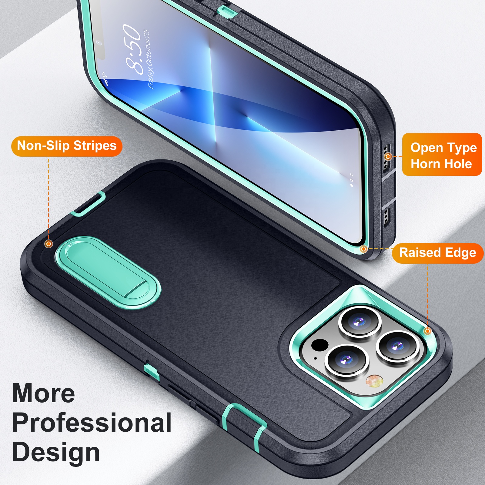 3 In 1 Full Protective Case With Kickstand TPU PC Shockproof Mobile Phone Case For IPhone 13 12 11 Pro