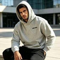 Hoodie katun tebal pria ukuran besar longgar tanpa merek dengan sablon flock