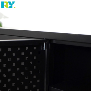 Meuble <span class=keywords><strong>TV</strong></span> moderne pliable en acier noir avec panneaux de porte perforés pour salons, chambres ou bureaux - Product Image 4