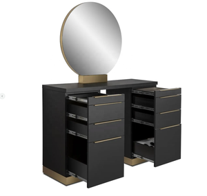 Silla de salón a medida para estilista, estación de salón de MDF con marco dorado, juego de espejos para peluquería - Product Image 3