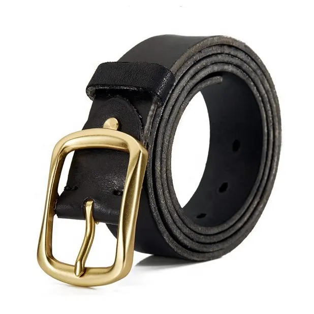 Men's Italian Full Grain Leather Casual Jean Belt 1-1/2" 38mm Solid Brass Buckle