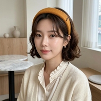 Headband lebar elastis poliester warna solid yang dapat disesuaikan, buatan tangan, untuk wanita, penggunaan sehari-hari kasual