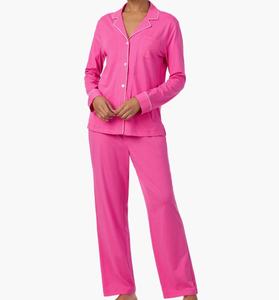 Set Pigiama da Donna Personalizzato con Logo, Morbido in Maglia, Camicia Lunga con Bottoni <span class=keywords><strong>e</strong></span> Pantaloni, Set Pigiama Traspirante per Ragazze - Product Image 1