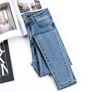 Jeans alla moda europei personalizzati pantaloni in denim femminile jeans skinny a vita alta da donna a 3 colori