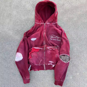 Felpa con Cappuccio Personalizzata Effetto Acido da Uomo, Sbiadita al Sole, Distressed, Pesante, Taglio Corto e Squadrato, con Zip, Stile Streetwear - Produttore - Product Image 1