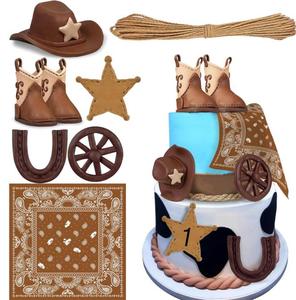 Chapeau de cowboy western <span class=keywords><strong>pas</strong></span> cher, bottes de cowboy, <span class=keywords><strong>d</strong></span>écoration de gâteau <span class=keywords><strong>d</strong></span>'<span class=keywords><strong>anniversaire</strong></span> en mousse marron rose avec boule de cowboy - Product Image 1