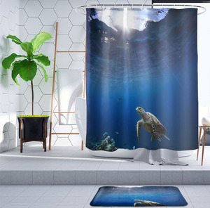 Sea Turtle Shower <strong>Curtain</strong> Set With Non-Slip Bath Mat <strong>Nautical</strong> Ocean Shower <strong>Curtains</strong> With Hooks Durable Waterproof Bath <strong>Curtain</strong> - Product Image 2