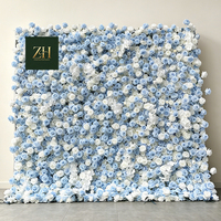 Mur de fleurs artificielles 3D réaliste en soie blanche et bleue, idéal pour mariages et hôtels