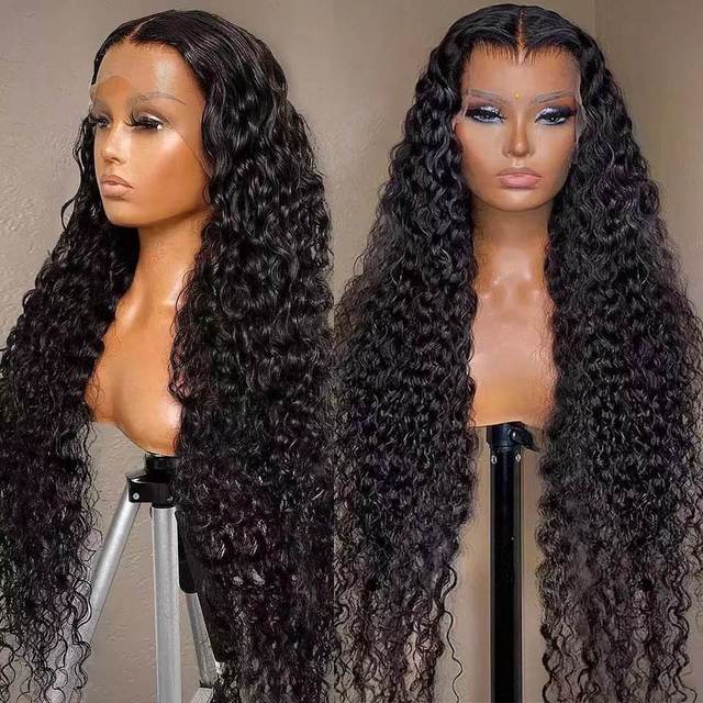 250 Density HD 13X6 Transparent Deep Water Wave Curly Human Hair Lace Frontal Wig 30 36 Inch 13X4 Lace Front Human Hair Wigs