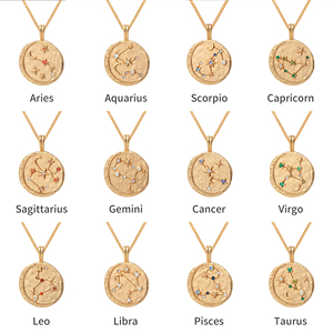 Gemnel Fashion Jewelry 925 Sterling Silver 18k Gold Cubic Zirconia <strong>Zodiac</strong> <strong>Pendant</strong> <strong>Necklaces</strong> - Product Image 1