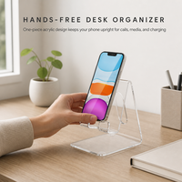 Support de téléphone en acrylique transparent en gros, logo personnalisé OEM |   Support de téléphone transparent avec passage de câble |   Lot de 2 supports de bureau pour cadeaux
