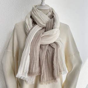 Syal Katun Linen Bergaris Artistik Gaya Jepang Musim Gugur Musim Dingin untuk Wanita Syal Atmosfer Gaya Korea untuk Pria - Product Image 5