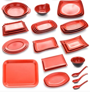 Bộ Phong Cách Nhật Bản Bộ Đĩa Melamine Bộ Đồ Ăn Đĩa Ăn Tối Màu Đỏ Đen Bộ Đồ Ăn Bộ Đồ Ăn Miếng Nhựa Vuông Màu Đen - Product Image 2