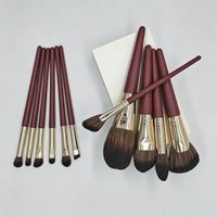 Pinceaux de maquillage professionnels Fengchi Private Label, 11 pièces, en poils synthétiques rouges, avec manche en bois, lavables pour les ongles, le visage et les yeux