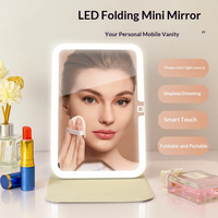 Miroir de Maquillage Portable Pliant à LED avec Grossissement Personnalisable, Simple Face, pour Bureau, Dortoir et Voyage