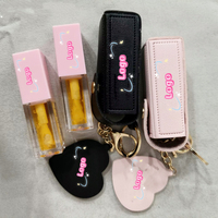 Haute qualité en gros brillant à lèvres mignon voyage Portable pochette de maquillage avec porte-clés miroir marque privée Pu cuir lèvre huile brillante